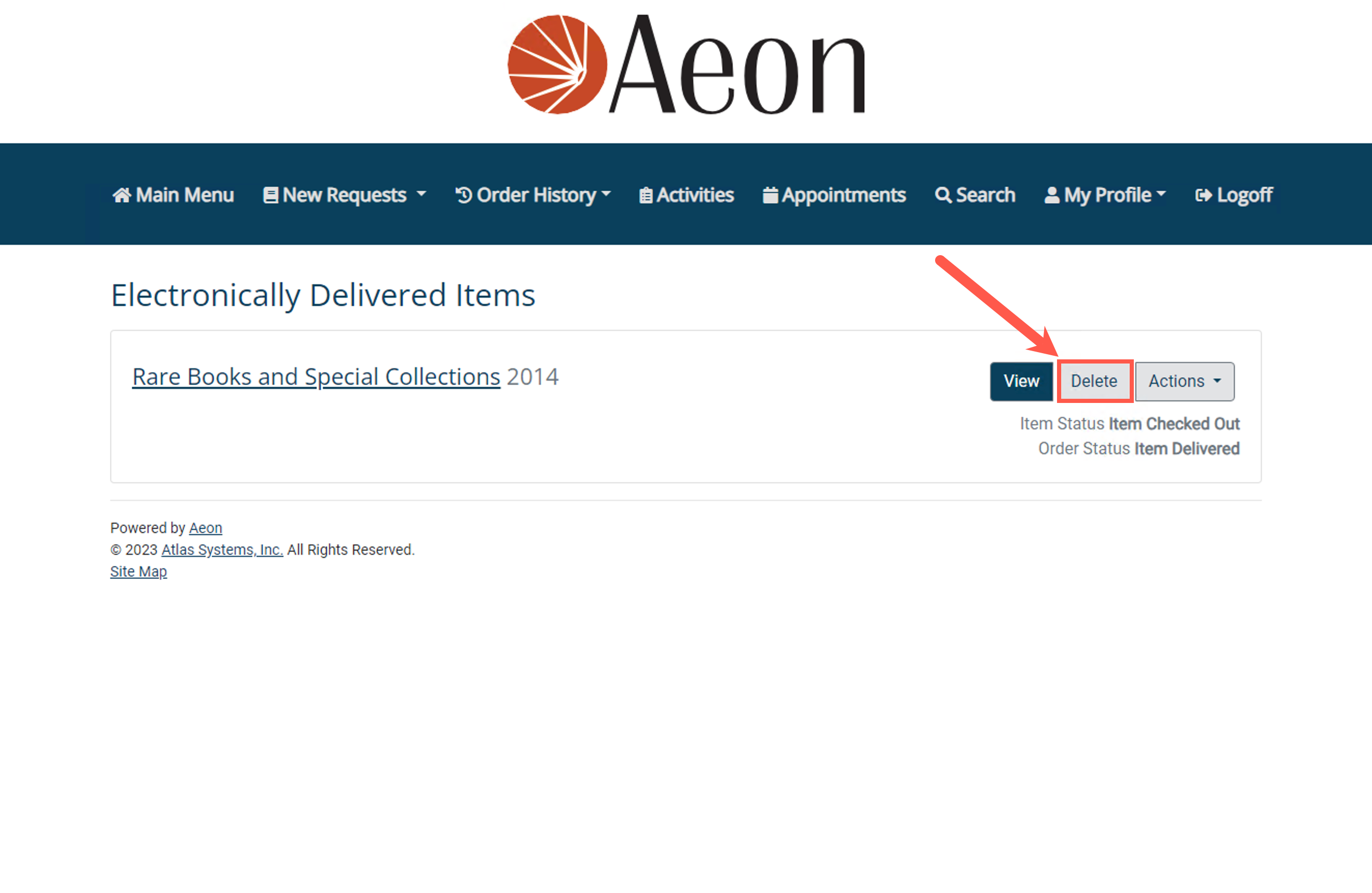 Delete option on the Electronically Delivered Items page